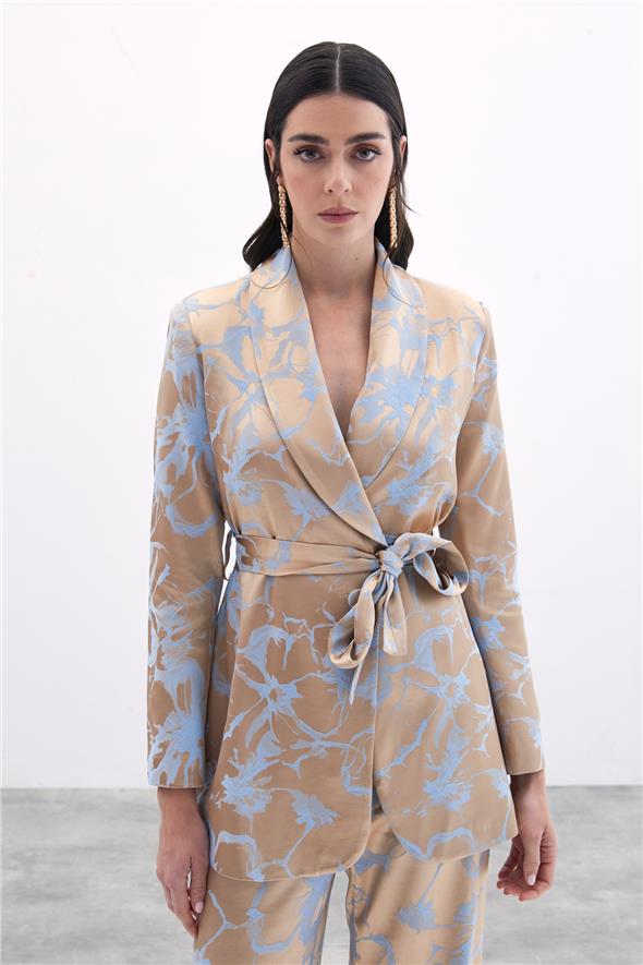 Desenli Uzun Ceket - Bebe Mavi