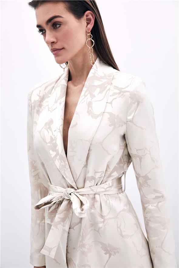 Desenli Uzun Ceket - Bej