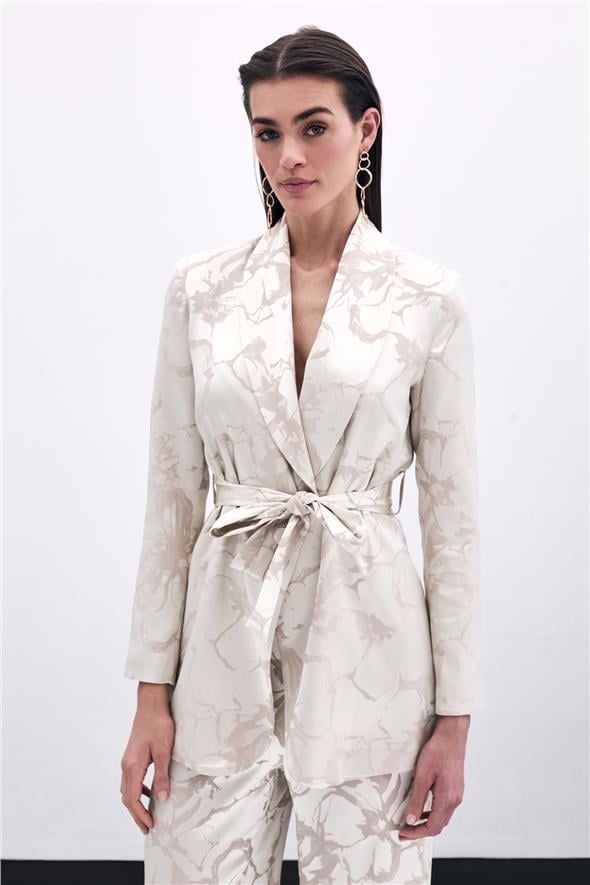 Desenli Uzun Ceket - Bej