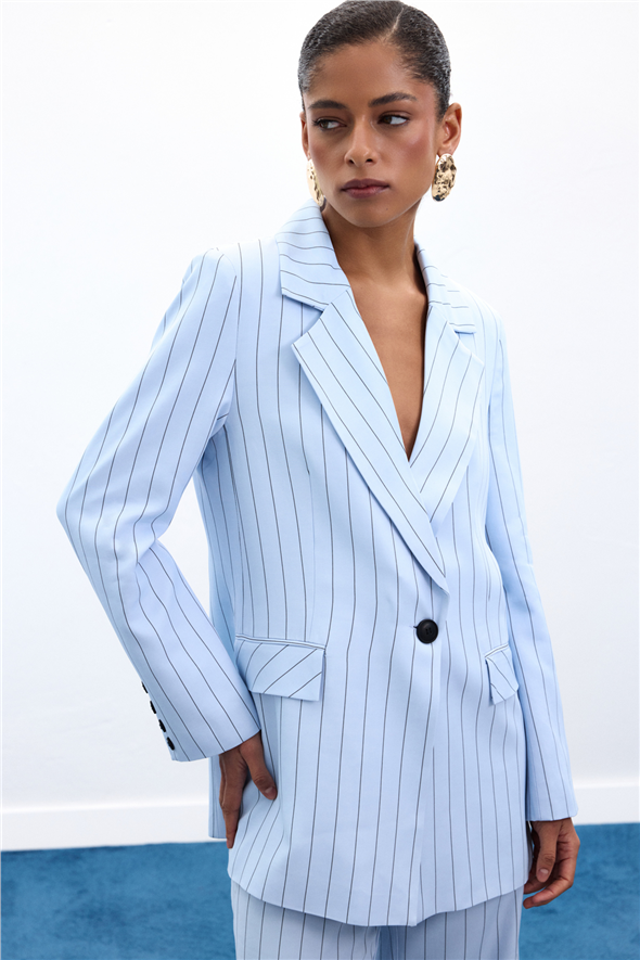 Rina Çizgili Ceket - Bebe Mavi