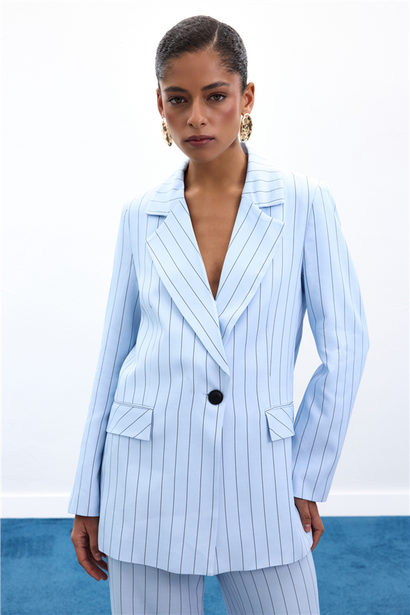 Rina Çizgili Ceket - Bebe Mavi