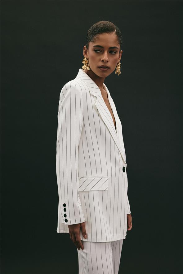 Rina Çizgili Ceket - Ekru