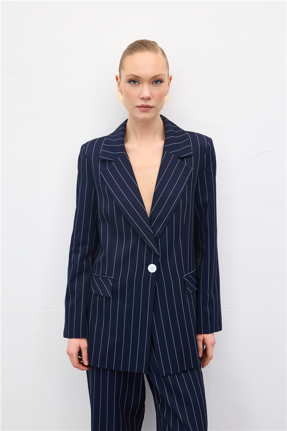 Rina Çizgili Ceket - Lacivert