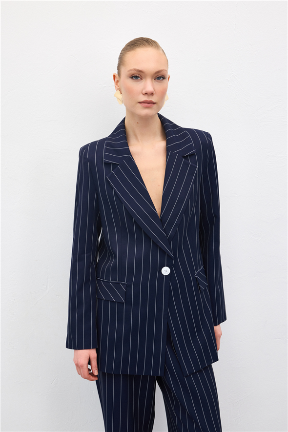 Rina Çizgili Ceket - Lacivert