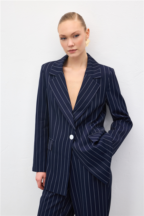 Rina Çizgili Ceket - Lacivert