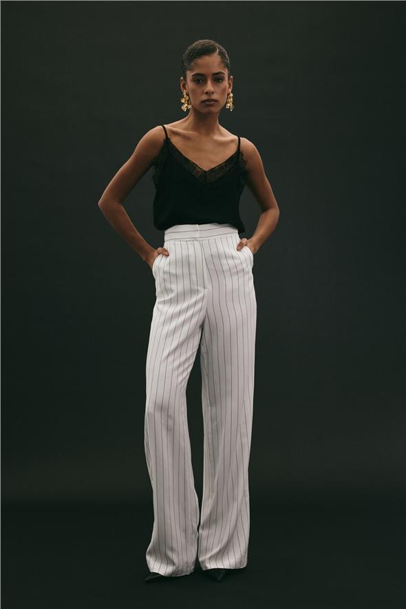 Rina Çizgili Pantolon - Ekru