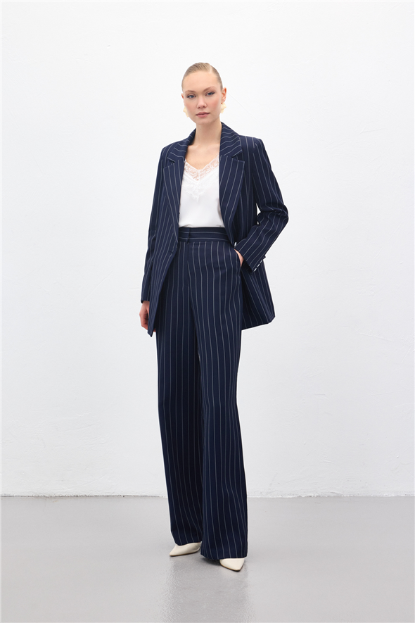 Rina Çizgili Pantolon - Lacivert