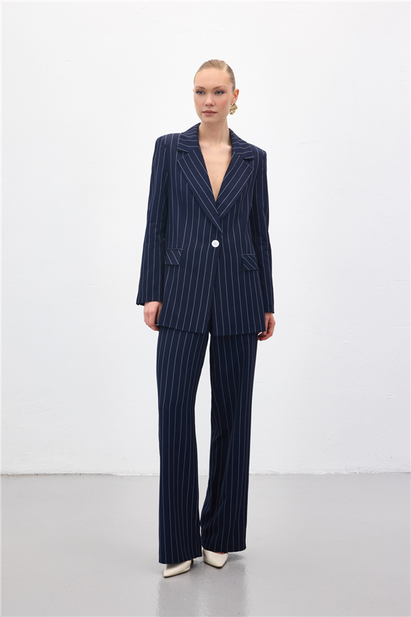 Rina Çizgili Pantolon - Lacivert