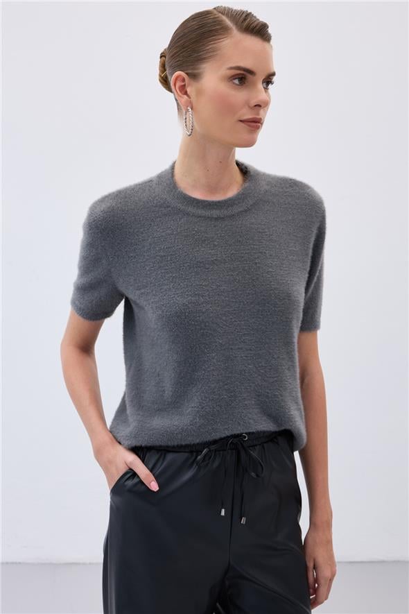 Sakallı Kısa Kol Triko - Antrasit