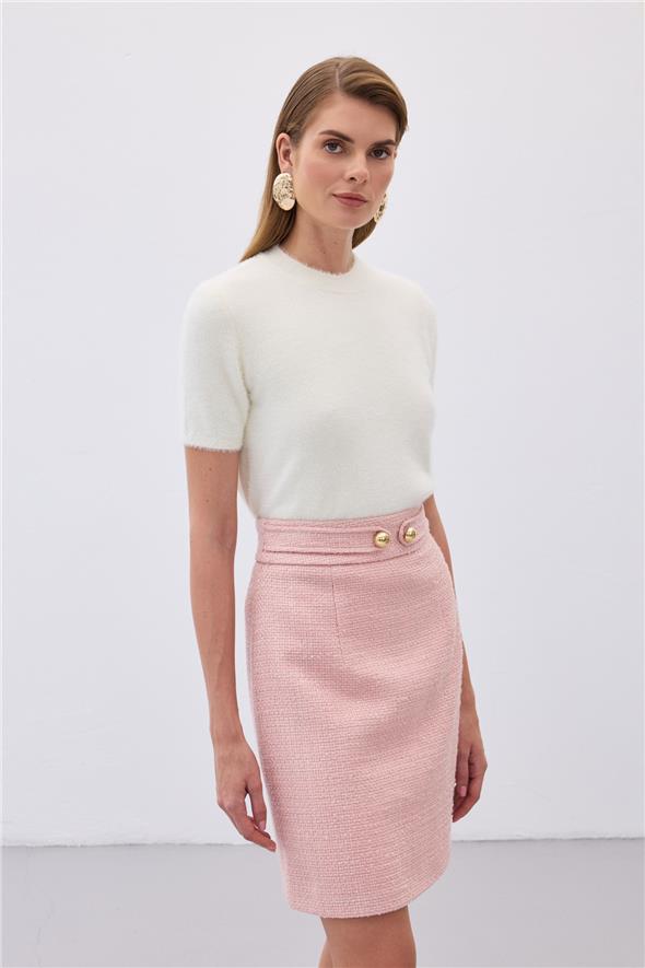 Sakallı Kısa Kol Triko - Ekru