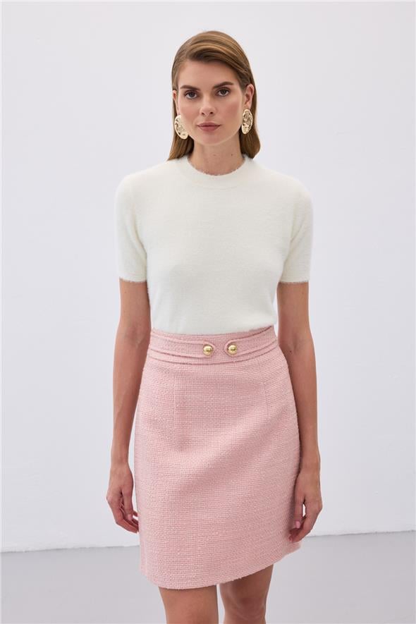 Sakallı Kısa Kol Triko - Ekru