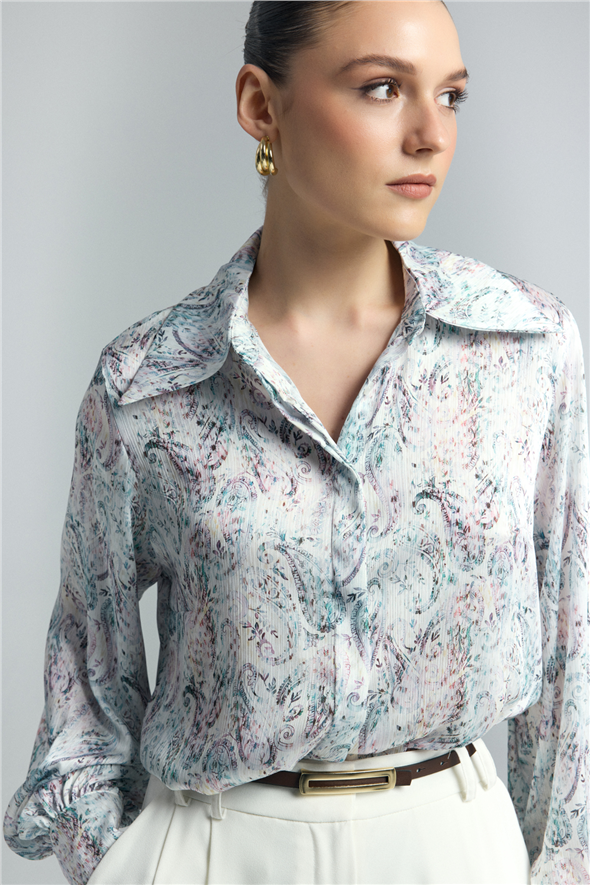 Şal Desen Gömlek - Mavi