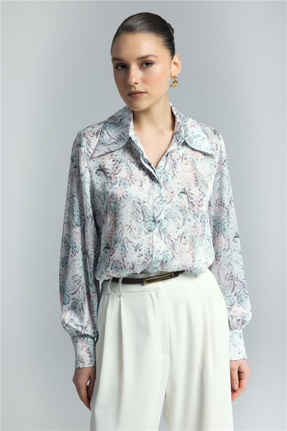 Şal Desen Gömlek - Mavi