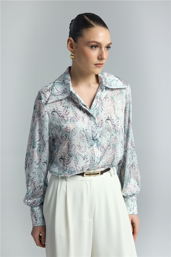 Şal Desen Gömlek - Mavi