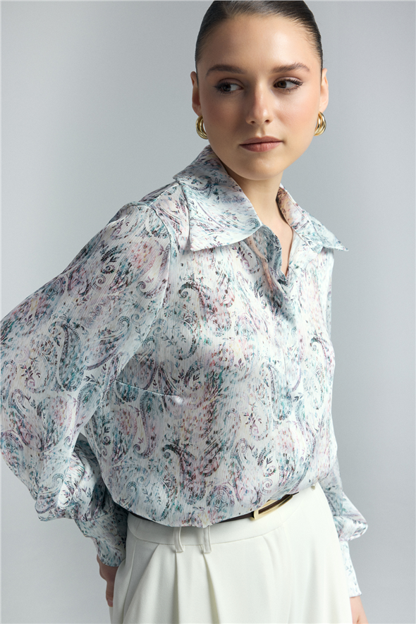 Şal Desen Gömlek - Mavi