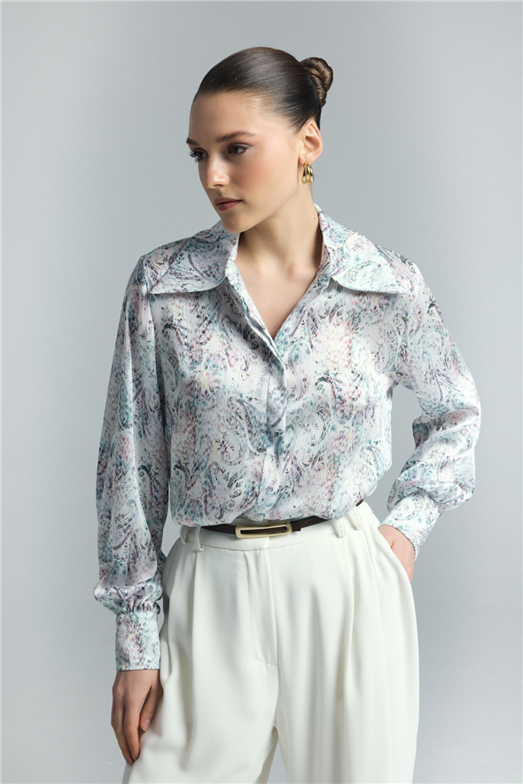 Şal Desen Gömlek - Mavi