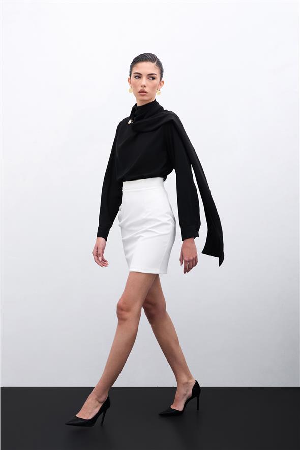 Şal Detaylı Bluz - Siyah