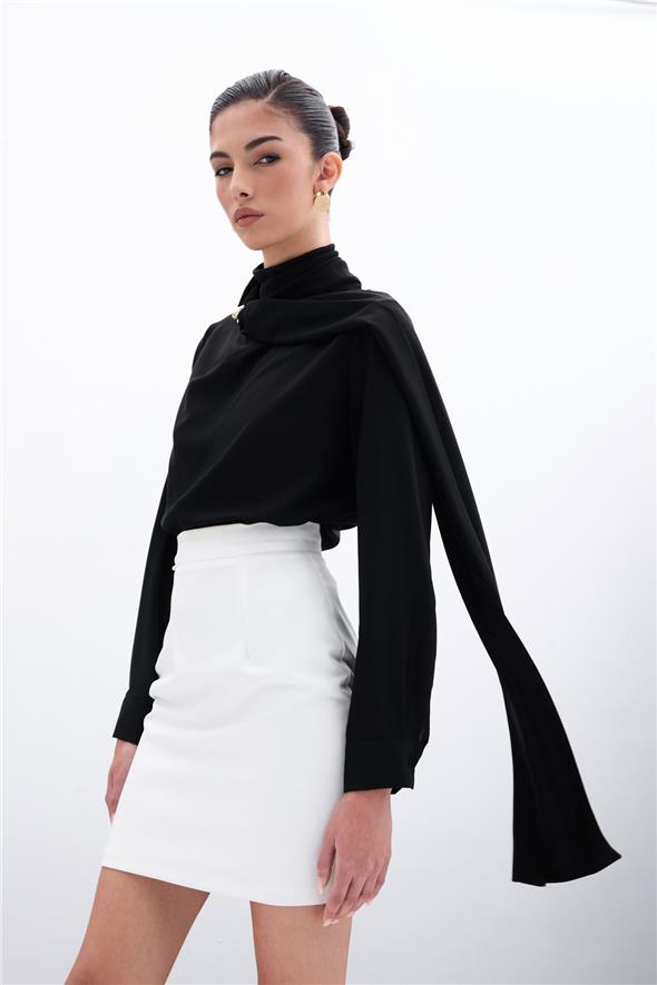 Şal Detaylı Bluz - Siyah