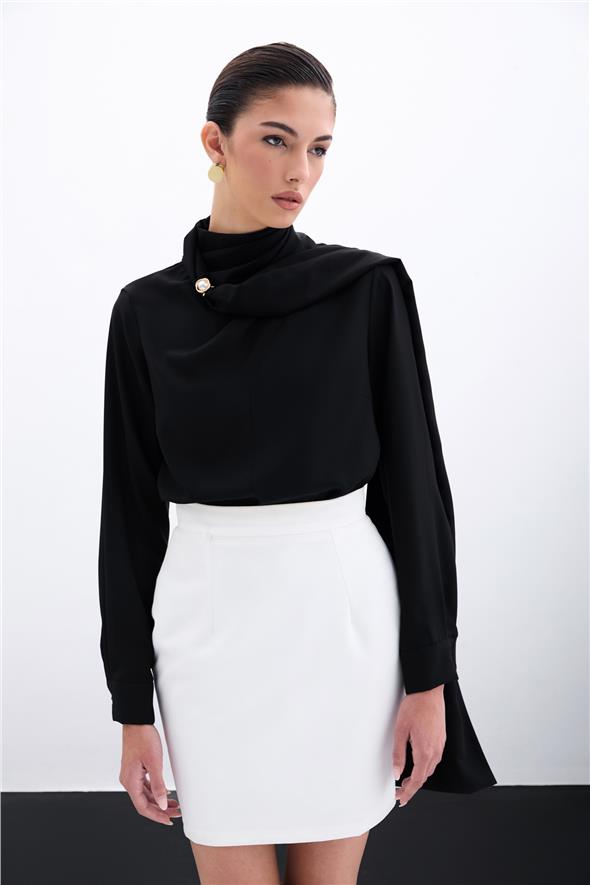 Şal Detaylı Bluz - Siyah