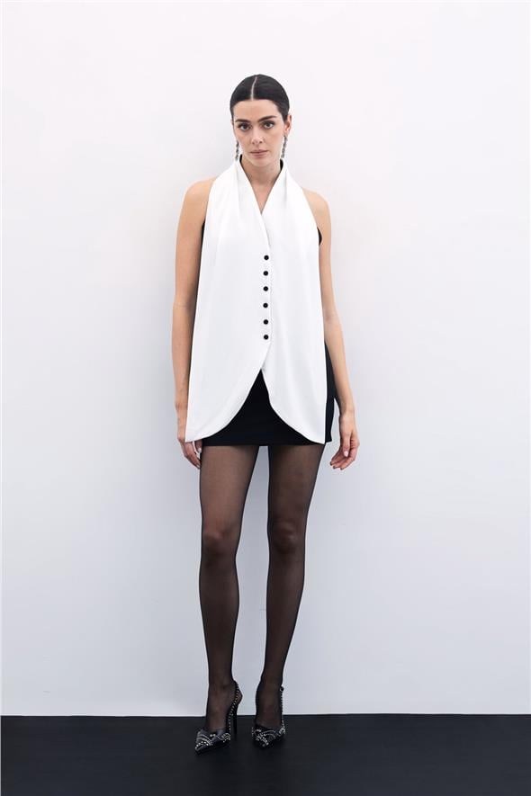 Şal Detaylı Yelek - Siyah