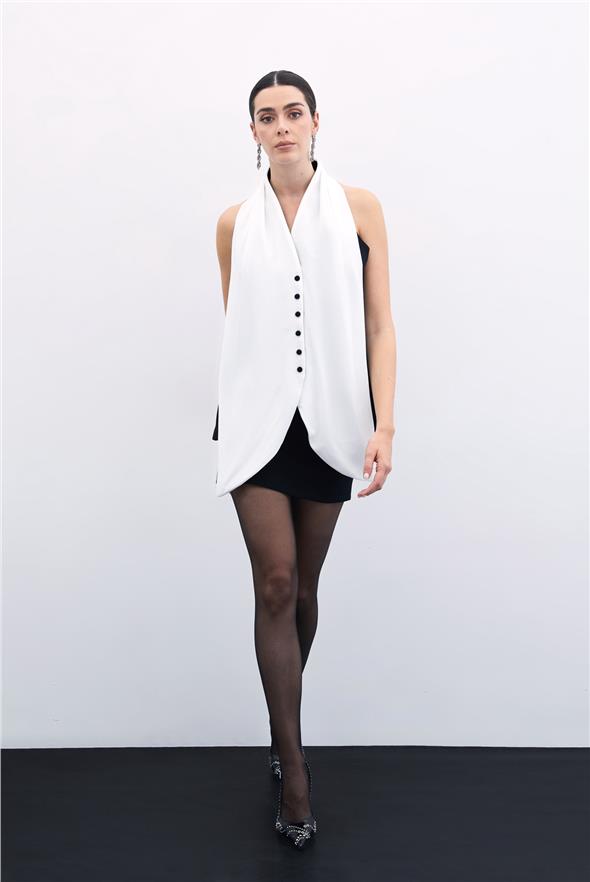 Şal Detaylı Yelek - Siyah