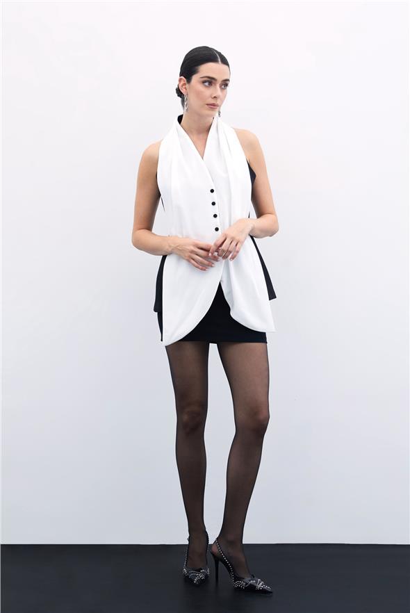 Şal Detaylı Yelek - Siyah