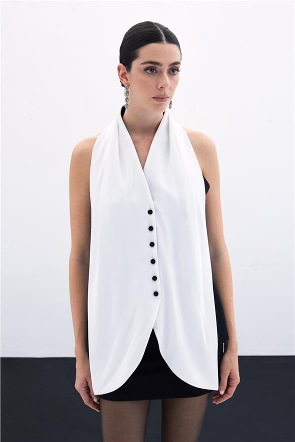 Şal Detaylı Yelek - Siyah