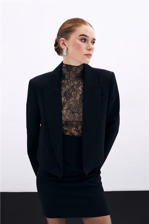 Şal Yaka Kısa Ceket - Siyah