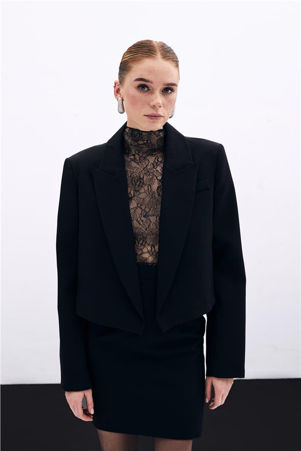 Şal Yaka Kısa Ceket - Siyah