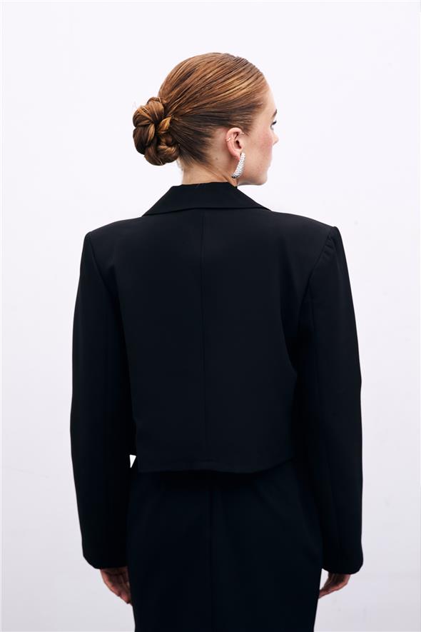 Şal Yaka Kısa Ceket - Siyah