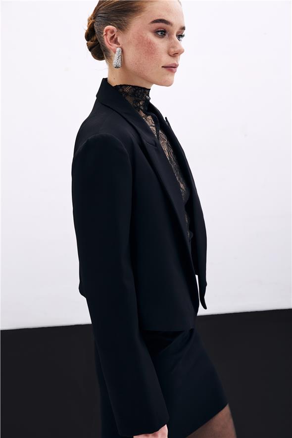 Şal Yaka Kısa Ceket - Siyah