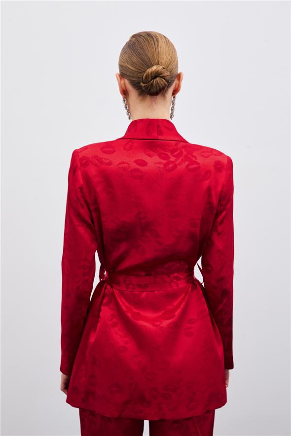 Şal Yaka Kuşaklı Ceket - Kırmızı