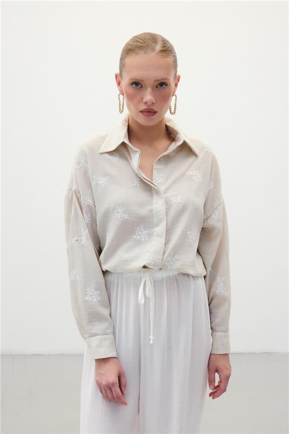 Salaş Nakışlı Gömlek - Bej