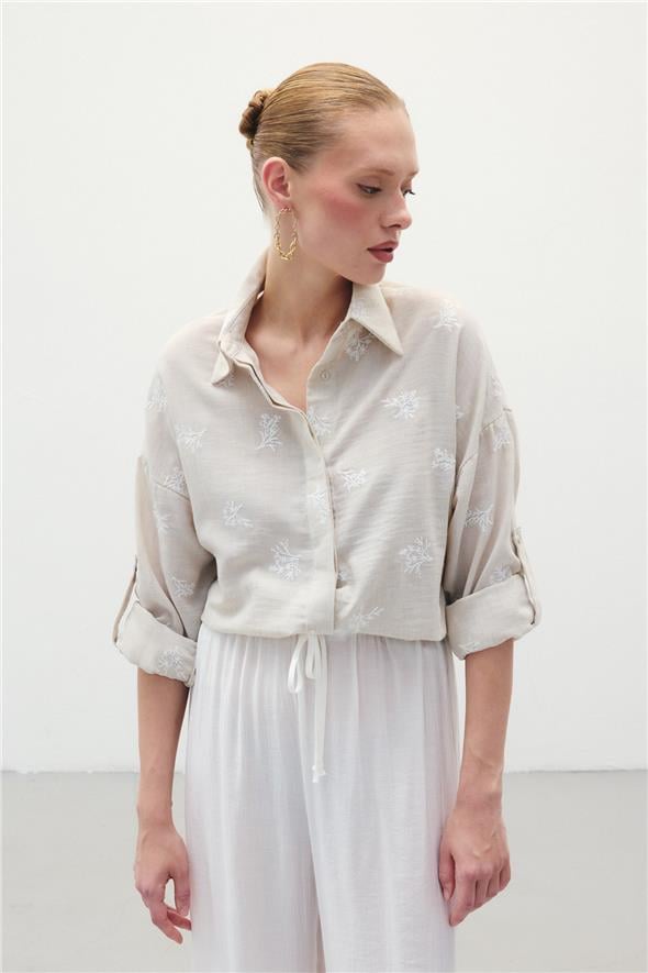 Salaş Nakışlı Gömlek - Bej