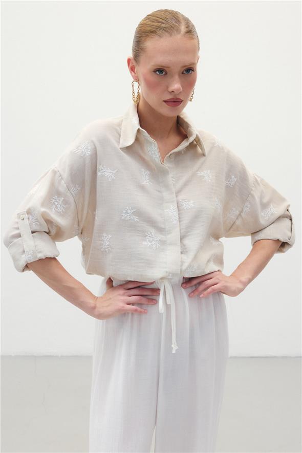 Salaş Nakışlı Gömlek - Bej