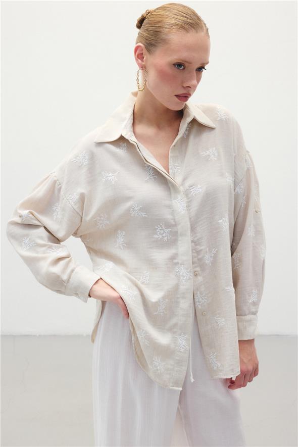 Salaş Nakışlı Gömlek - Bej