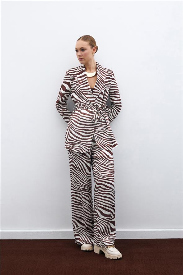 Salaş Zebra Desen Pantolon - Kahve