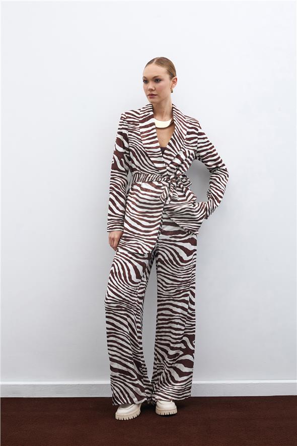 Salaş Zebra Desen Pantolon - Kahve