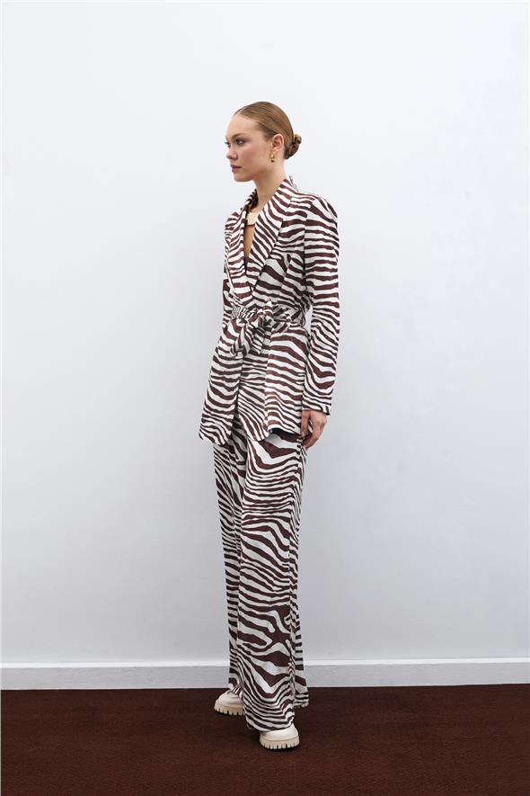 Salaş Zebra Desen Pantolon - Kahve
