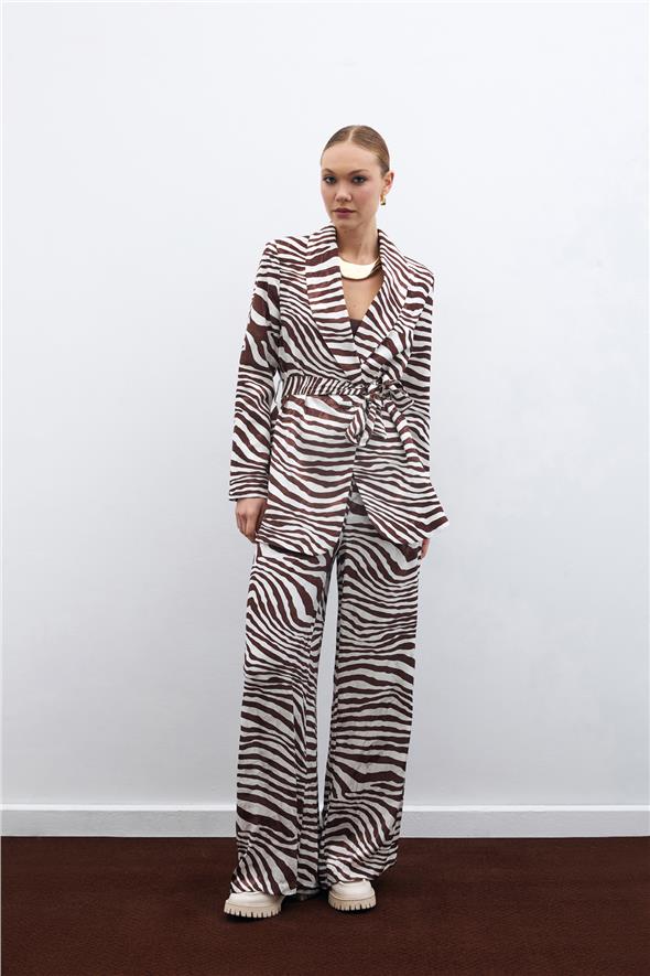 Salaş Zebra Desen Pantolon - Kahve