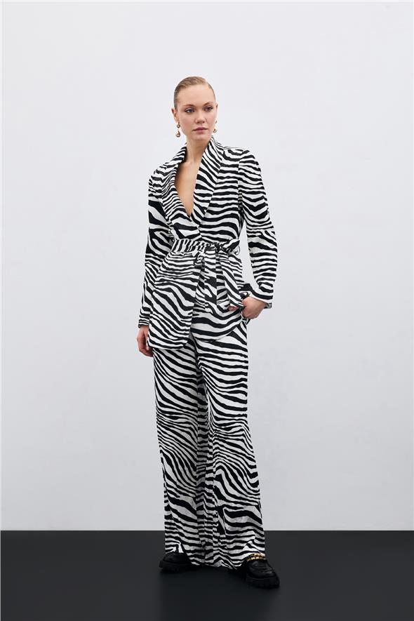 Salaş Zebra Desen Pantolon - Siyah