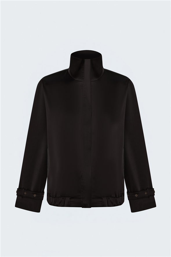 Saten Bomber Ceket - Kahve