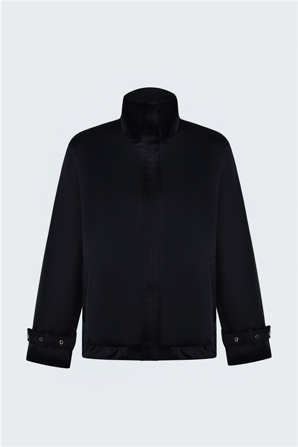 Saten Bomber Ceket - Lacivert