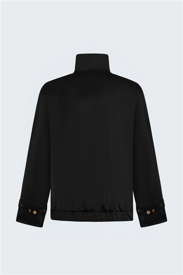 Saten Bomber Ceket - Siyah