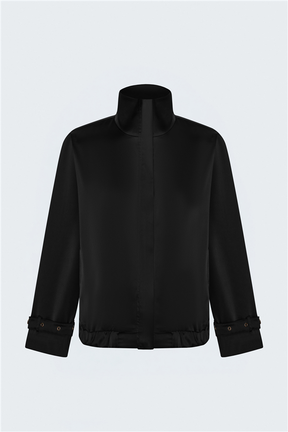 Saten Bomber Ceket - Siyah