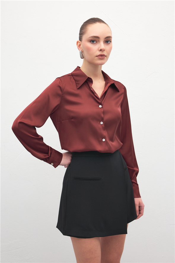 Saten Gömlek - Bordo
