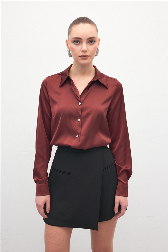 Saten Gömlek - Bordo
