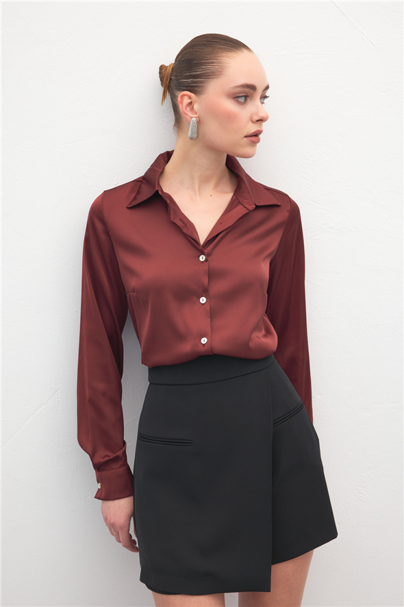 Saten Gömlek - Bordo