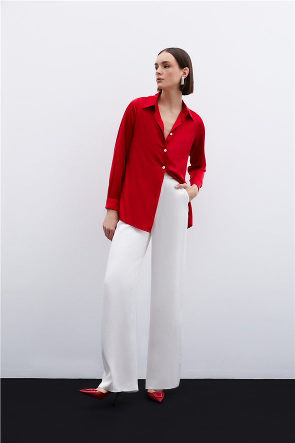 Saten Gömlek - Kırmızı