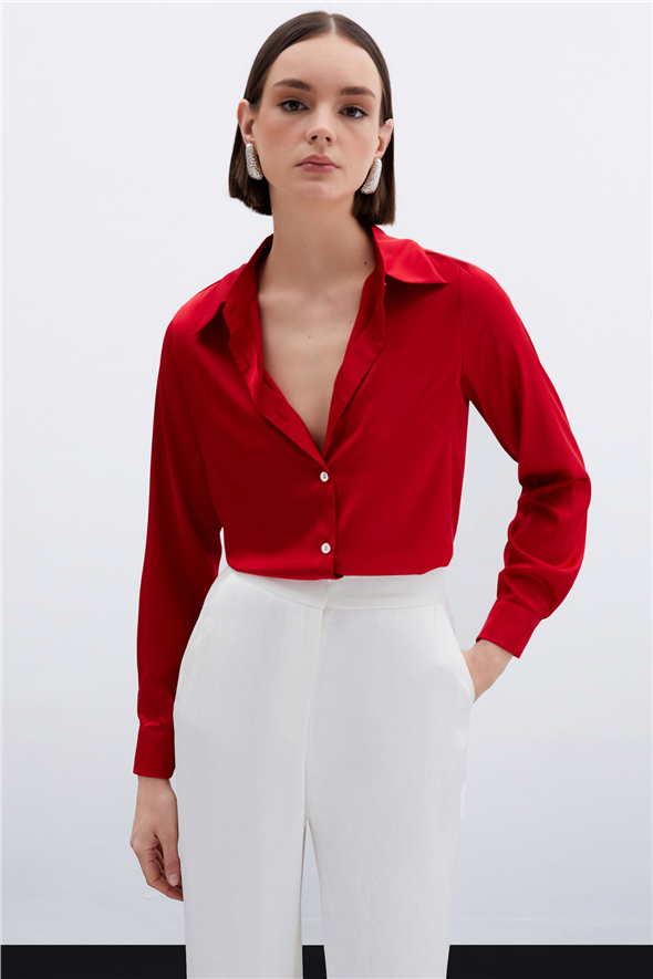 Saten Gömlek - Kırmızı
